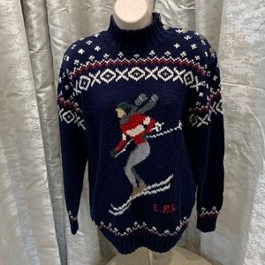 Ralph Lauren Sweater. Hand knit , vintage sweater with skier. Sz: Small